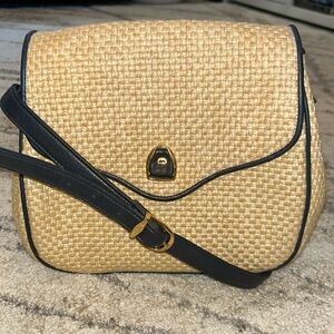 Etienne Aigner vintage purse- beige with adjustable navy shoulder strap